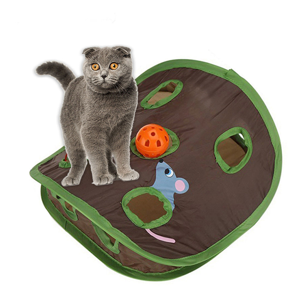 Interactive 9-Hole Cat Toy – Foldable Mouse Hunt Hide & Seek Game