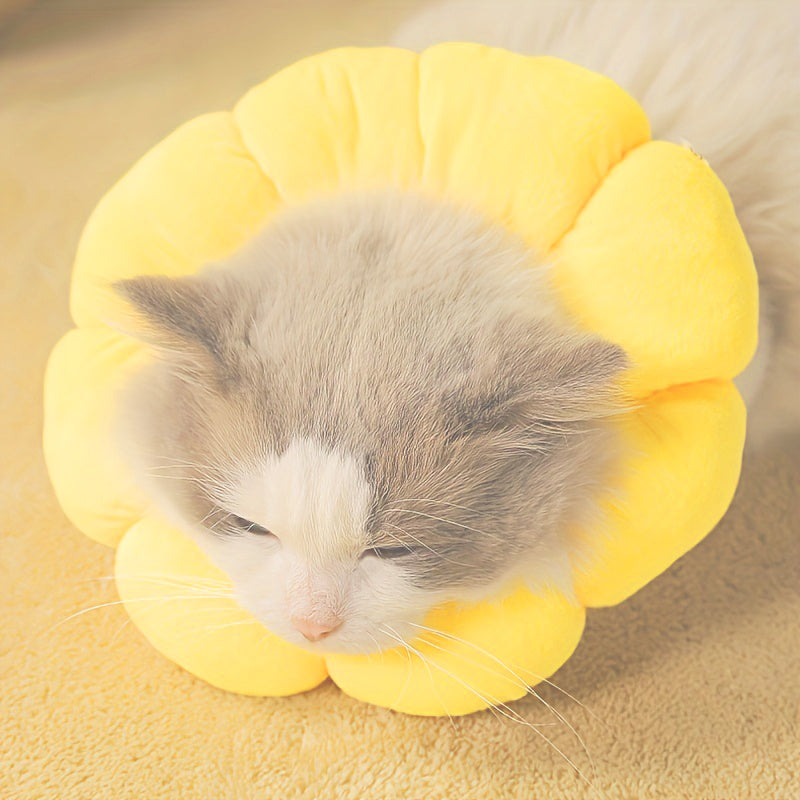 Cute Sunflower Pet Recovery Collar – Soft Cotton Adjustable E-Collar for Cats & Small Dogs, Post-Surgery Wound Healing Cone