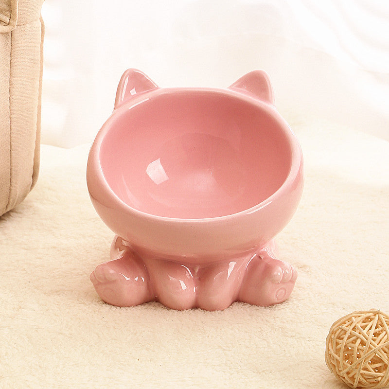 Elevated Ceramic Pet Bowl for Cats and Small Dogs – Anti-Vomit Tilted Design, Non-Slip Base