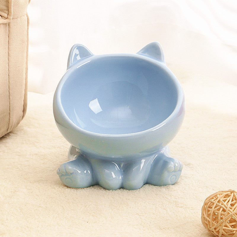 Elevated Ceramic Pet Bowl for Cats and Small Dogs – Anti-Vomit Tilted Design, Non-Slip Base