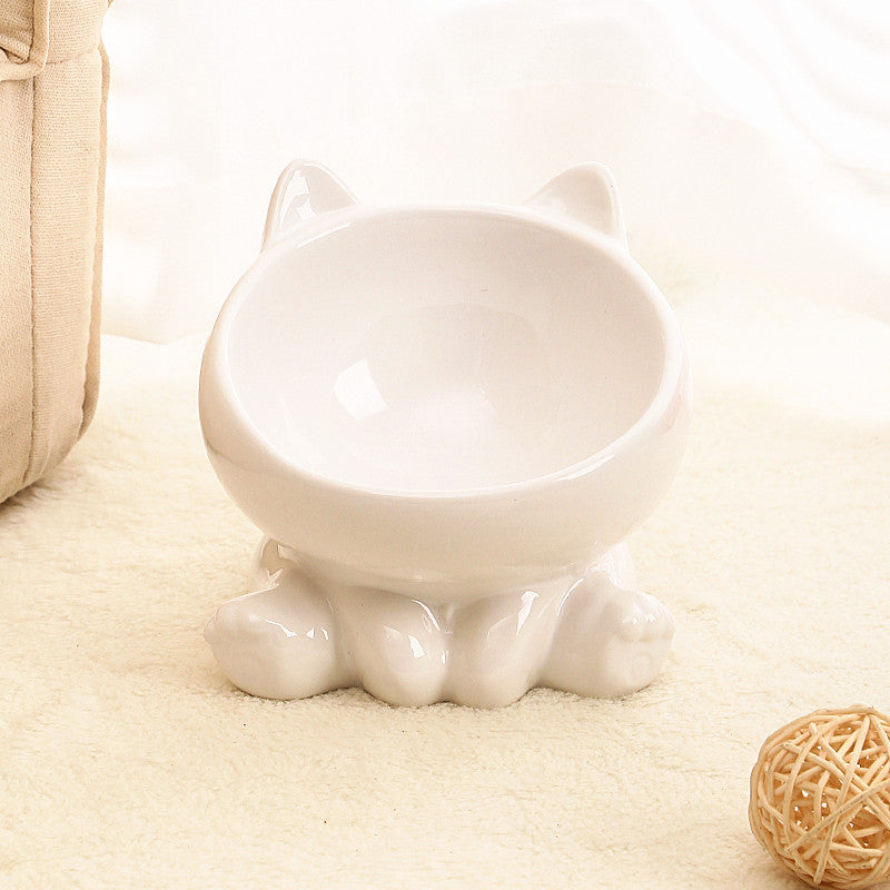 Elevated Ceramic Pet Bowl for Cats and Small Dogs – Anti-Vomit Tilted Design, Non-Slip Base