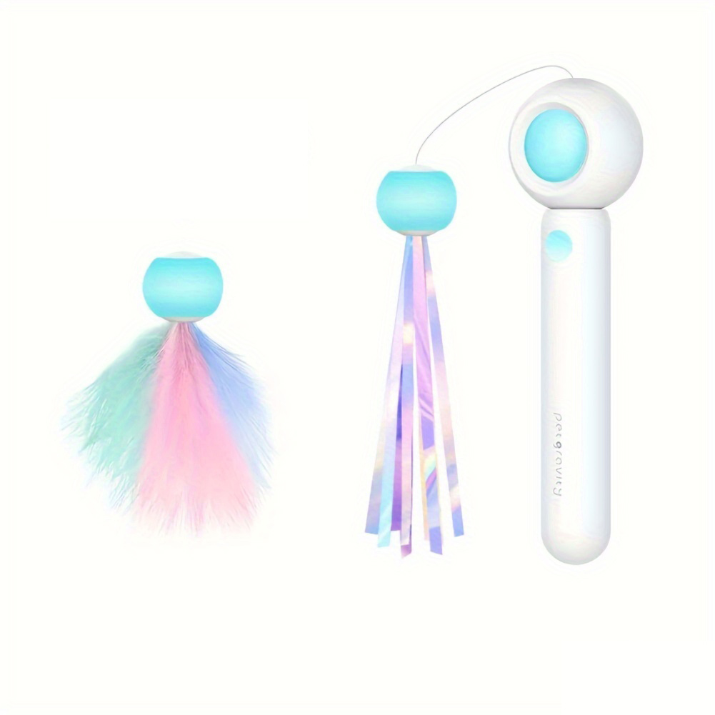 Retractable Cat Teaser Wand with Replaceable Feather Head – Interactive Toy for Indoor Cats
