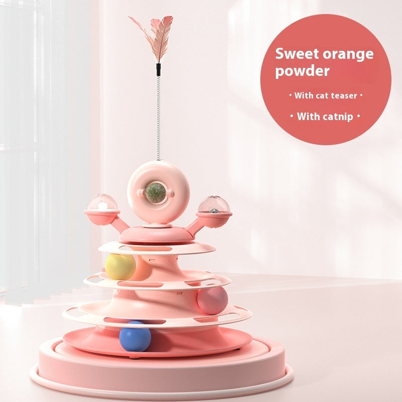 4-Tier Cat Toy Tower with Rolling Balls – Interactive Turntable Track for Indoor Cats