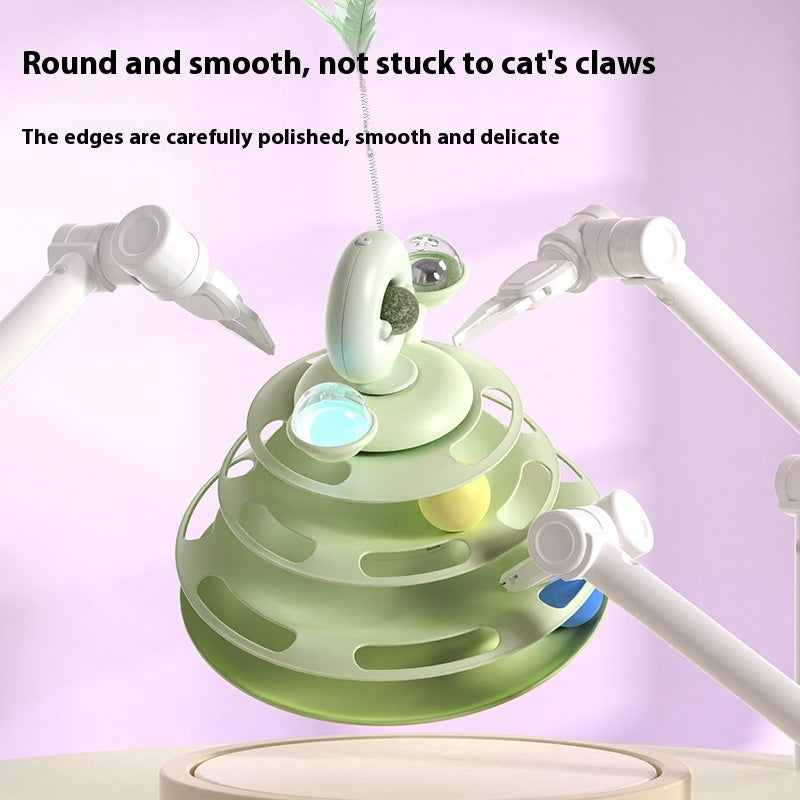 4-Tier Cat Toy Tower with Rolling Balls – Interactive Turntable Track for Indoor Cats