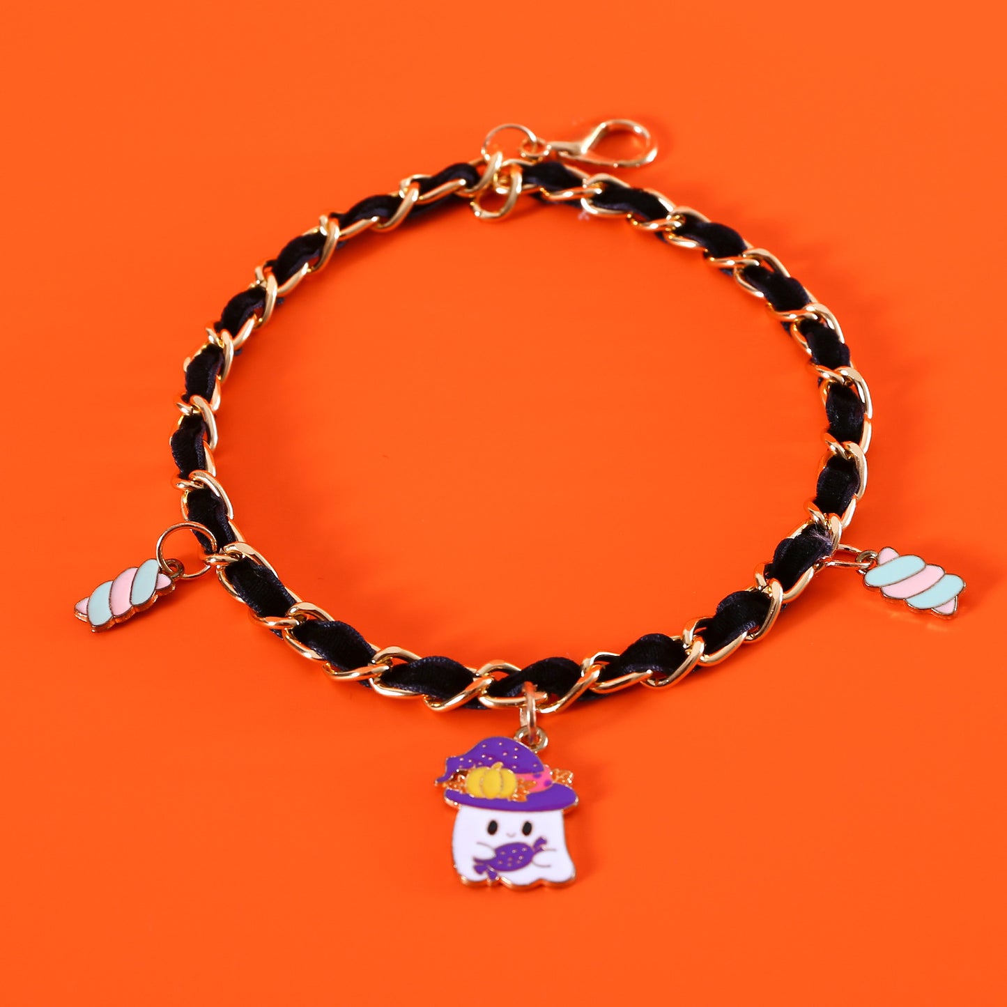 Halloween Pet Collar with Velvet Bat Accessories – Adjustable Pumpkin, Ghost & Spider Necklace for Cats and Dogs