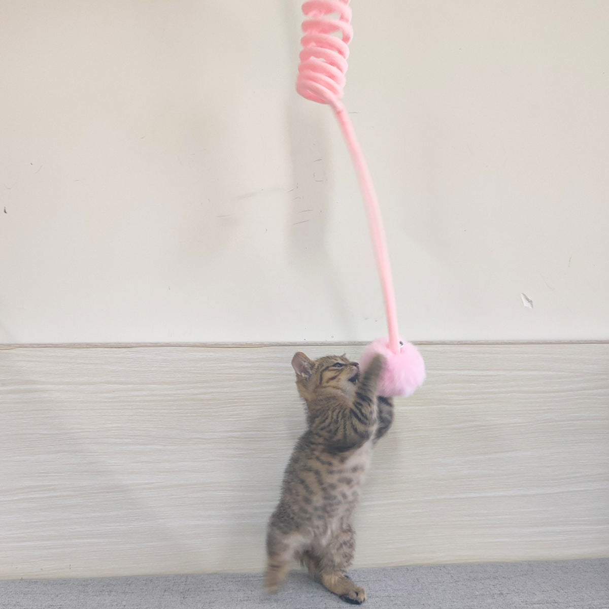 Interactive Cat Spring Toy with Suction Cup – Rabbit Fur Ball & Bell for Indoor Play