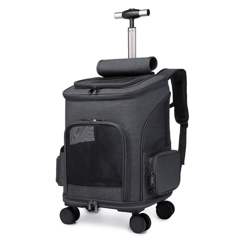 Portable Folding Pet Backpack with Trolley Wheels – Space Capsule Cat & Dog Travel Carrier, Airline Approved
