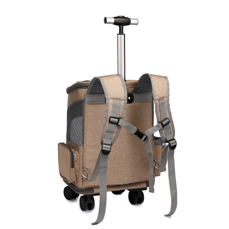 Portable Folding Pet Backpack with Trolley Wheels – Space Capsule Cat & Dog Travel Carrier, Airline Approved