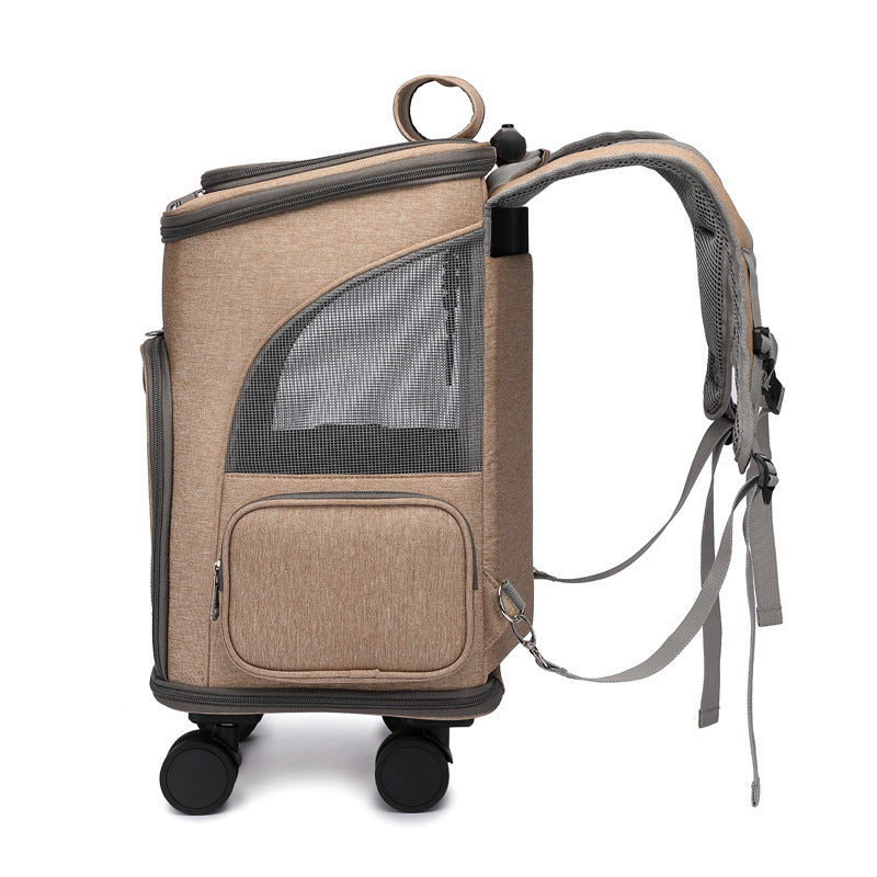 Portable Folding Pet Backpack with Trolley Wheels – Space Capsule Cat & Dog Travel Carrier, Airline Approved