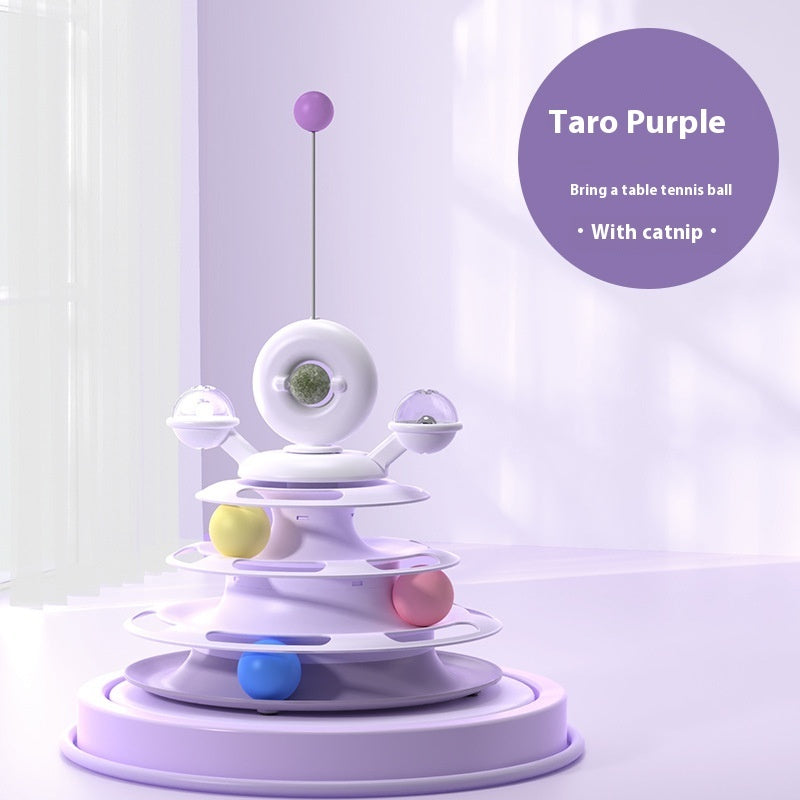 4-Tier Cat Toy Tower with Rolling Balls – Interactive Turntable Track for Indoor Cats