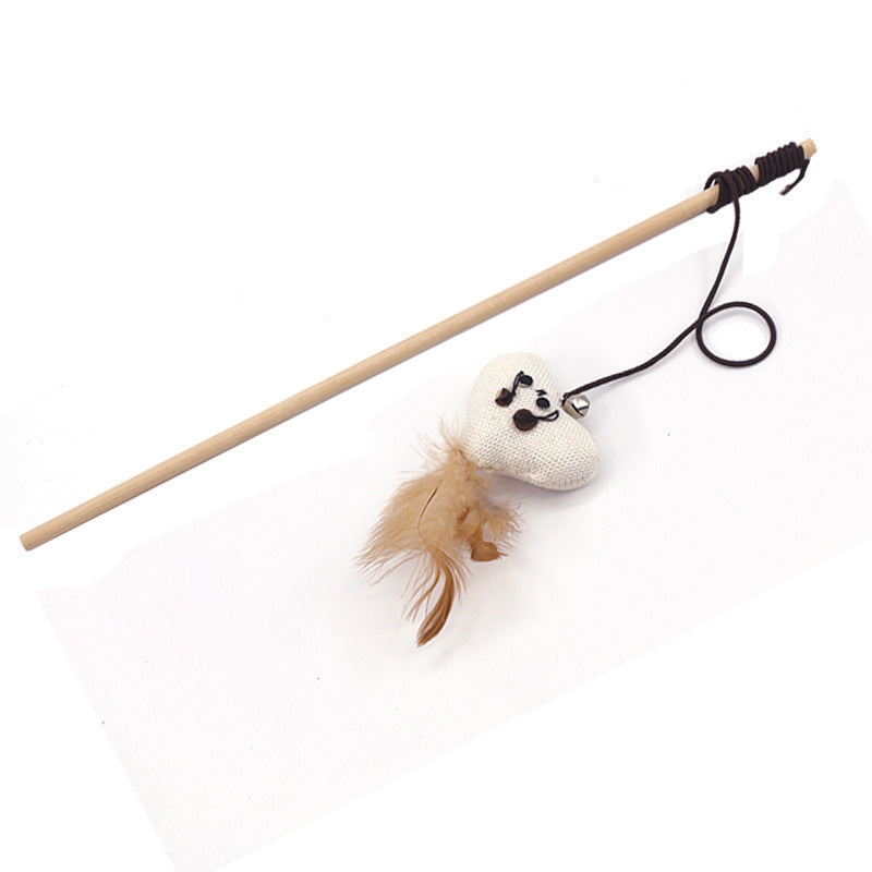 Interactive Cat Teaser Toy – Wooden & Steel Wire Options with Feathers
