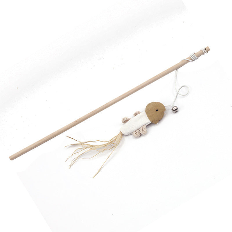 Interactive Cat Teaser Toy – Wooden & Steel Wire Options with Feathers