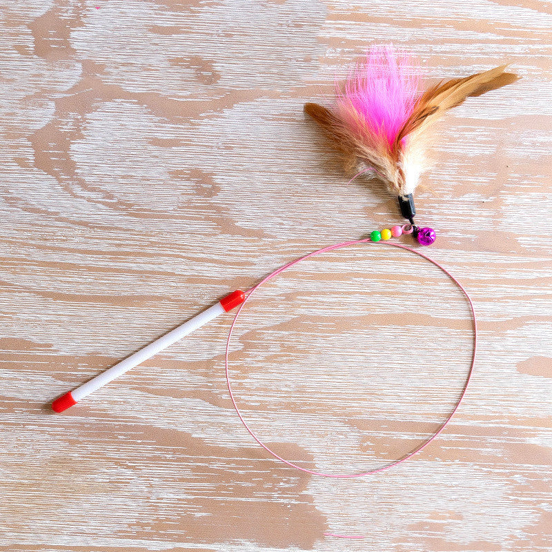 Interactive Cat Teaser Toy – Wooden & Steel Wire Options with Feathers