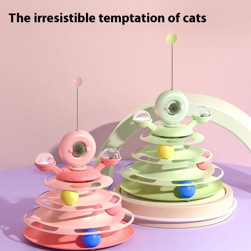4-Tier Cat Toy Tower with Rolling Balls – Interactive Turntable Track for Indoor Cats