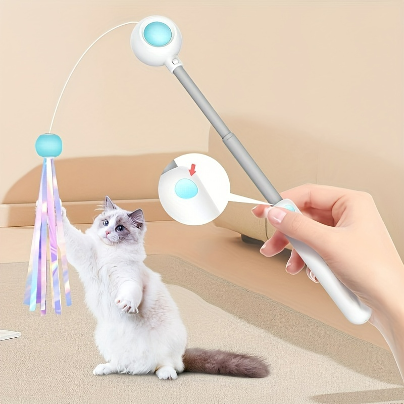 Retractable Cat Teaser Wand with Replaceable Feather Head – Interactive Toy for Indoor Cats
