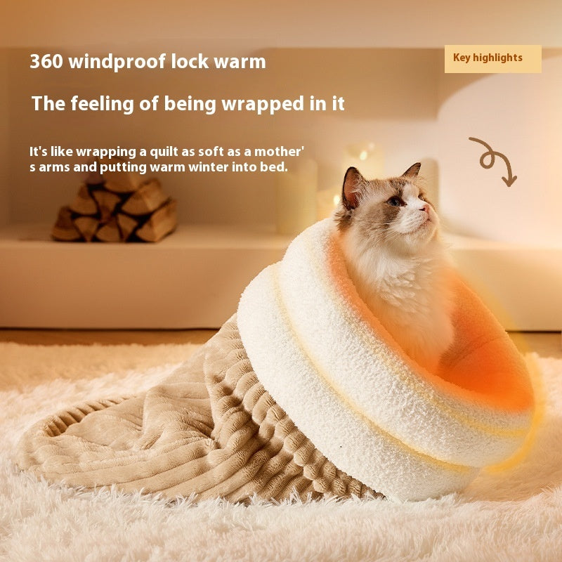 Winter Plush Pet Sleeping Bag – Semi-Enclosed Warm Cat & Dog Nest