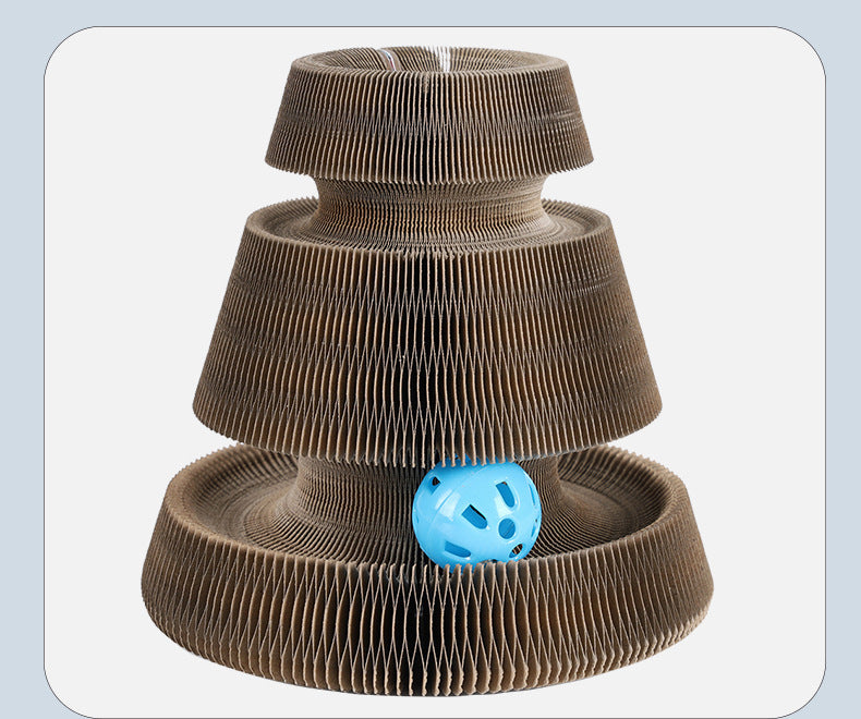 Foldable Cat Scratch Board with Bell, Magic Corrugated Cardboard Cat Toy & Claw Grinding Frame