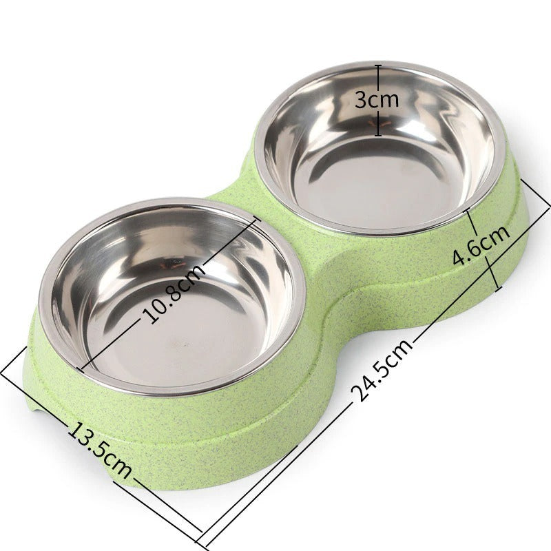 Double Pet Bowls Stainless Steel Dog & Cat Feeder – Food and Water Dish for Puppies, Small Dogs, and Cats
