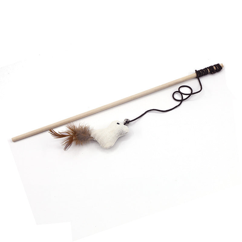 Interactive Cat Teaser Toy – Wooden & Steel Wire Options with Feathers