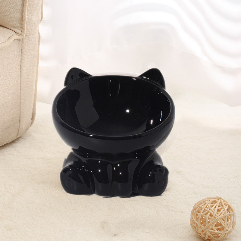 Elevated Ceramic Pet Bowl for Cats and Small Dogs – Anti-Vomit Tilted Design, Non-Slip Base