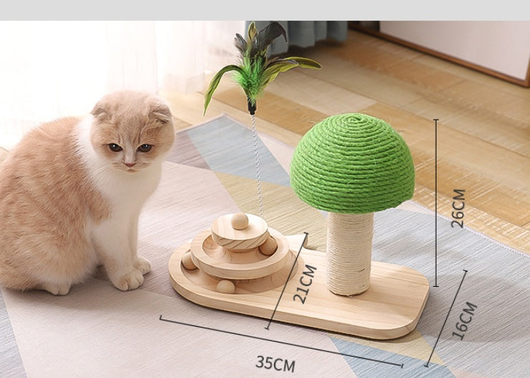 Interactive Cat Scratch Post Toy – Wooden Base with Sisal Balls