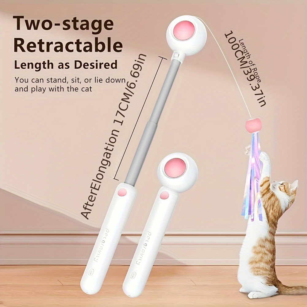 Retractable Cat Teaser Wand with Replaceable Feather Head – Interactive Toy for Indoor Cats