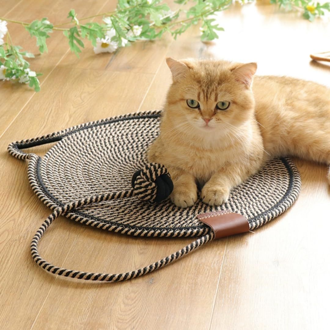 Braided Cotton Rope Cat Scratching Mat with Toy Ball – Washable, Durable & Multi-Use