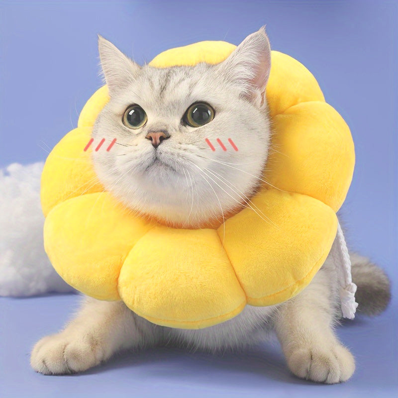 Cute Sunflower Pet Recovery Collar – Soft Cotton Adjustable E-Collar for Cats & Small Dogs, Post-Surgery Wound Healing Cone