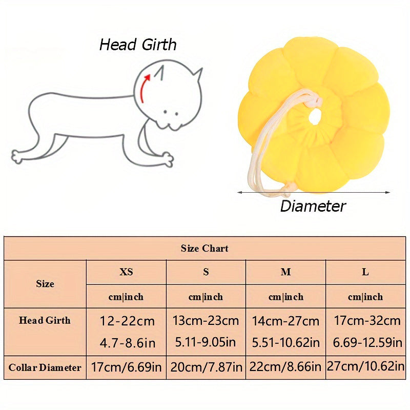 Cute Sunflower Pet Recovery Collar – Soft Cotton Adjustable E-Collar for Cats & Small Dogs, Post-Surgery Wound Healing Cone