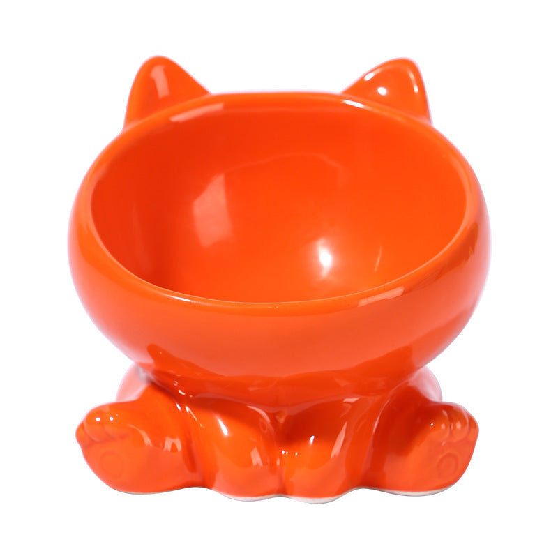 Elevated Ceramic Pet Bowl for Cats and Small Dogs – Anti-Vomit Tilted Design, Non-Slip Base