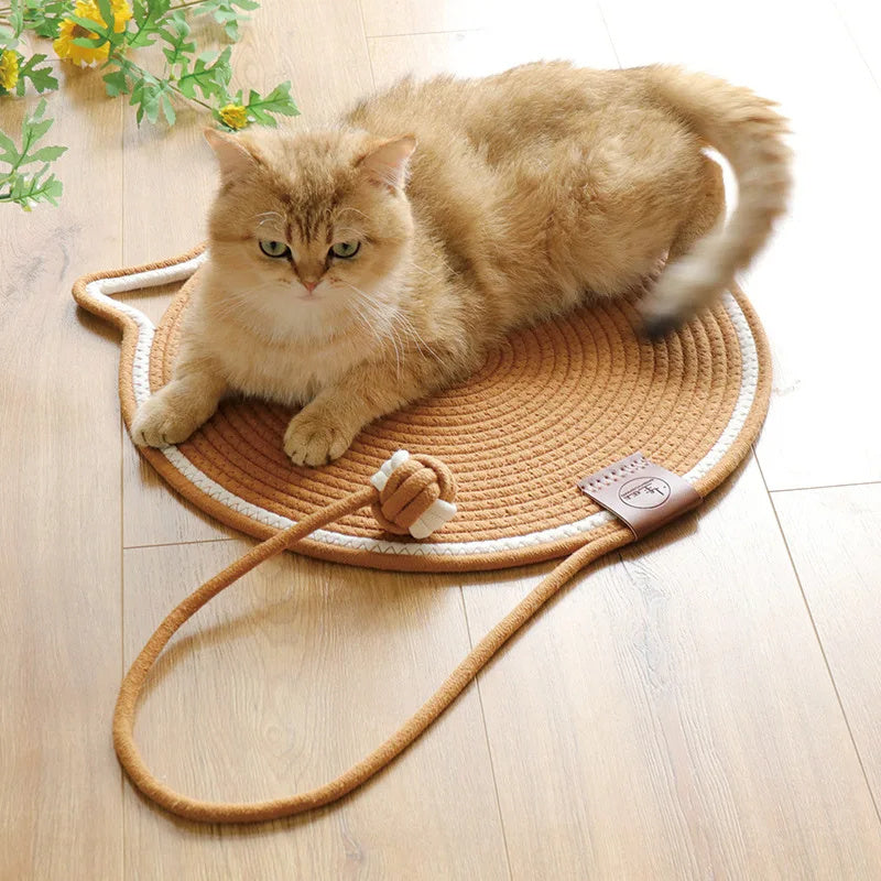Braided Cotton Rope Cat Scratching Mat with Toy Ball – Washable, Durable & Multi-Use