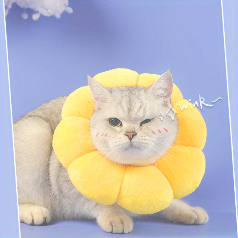 Cute Sunflower Pet Recovery Collar – Soft Cotton Adjustable E-Collar for Cats & Small Dogs, Post-Surgery Wound Healing Cone