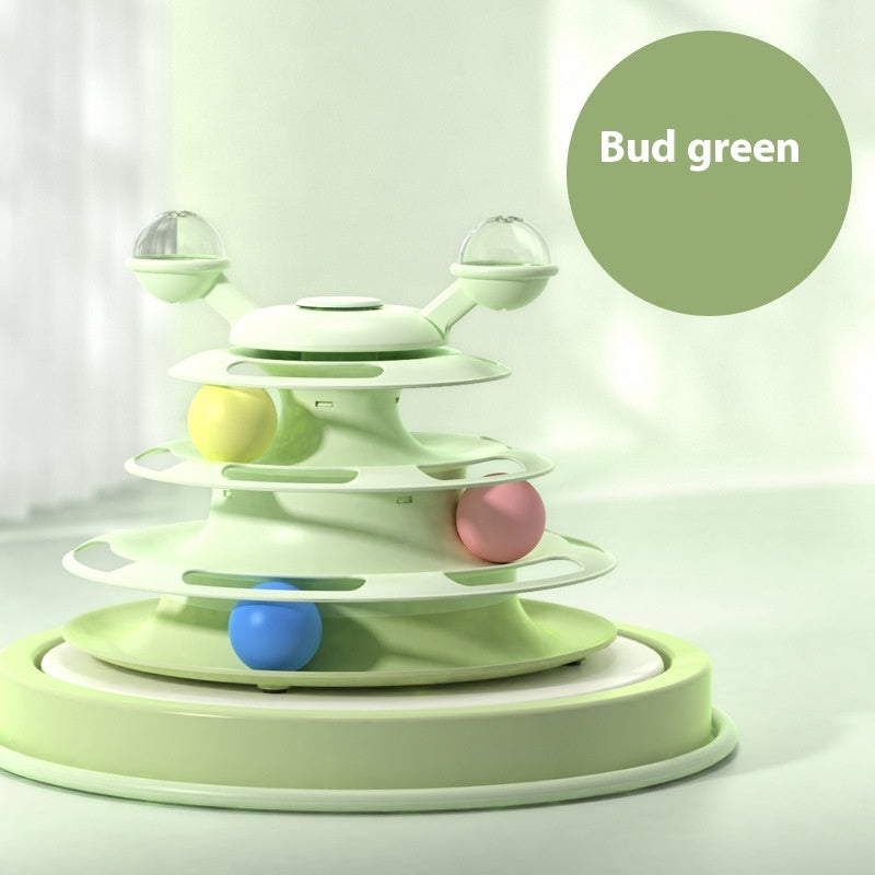 4-Tier Cat Toy Tower with Rolling Balls – Interactive Turntable Track for Indoor Cats