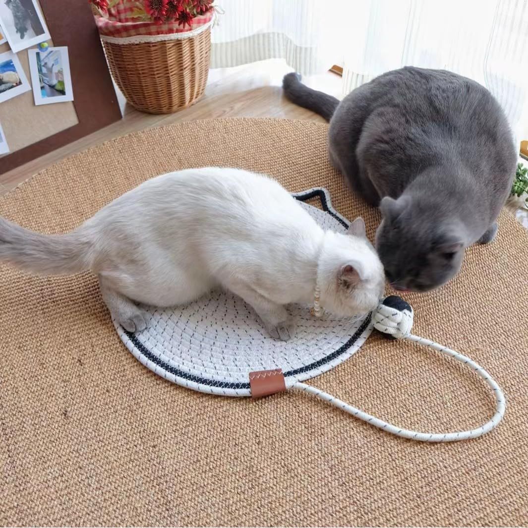 Braided Cotton Rope Cat Scratching Mat with Toy Ball – Washable, Durable & Multi-Use