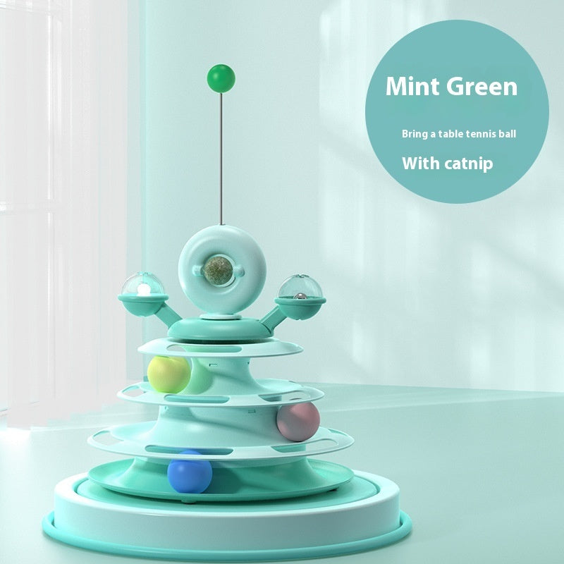 4-Tier Cat Toy Tower with Rolling Balls – Interactive Turntable Track for Indoor Cats
