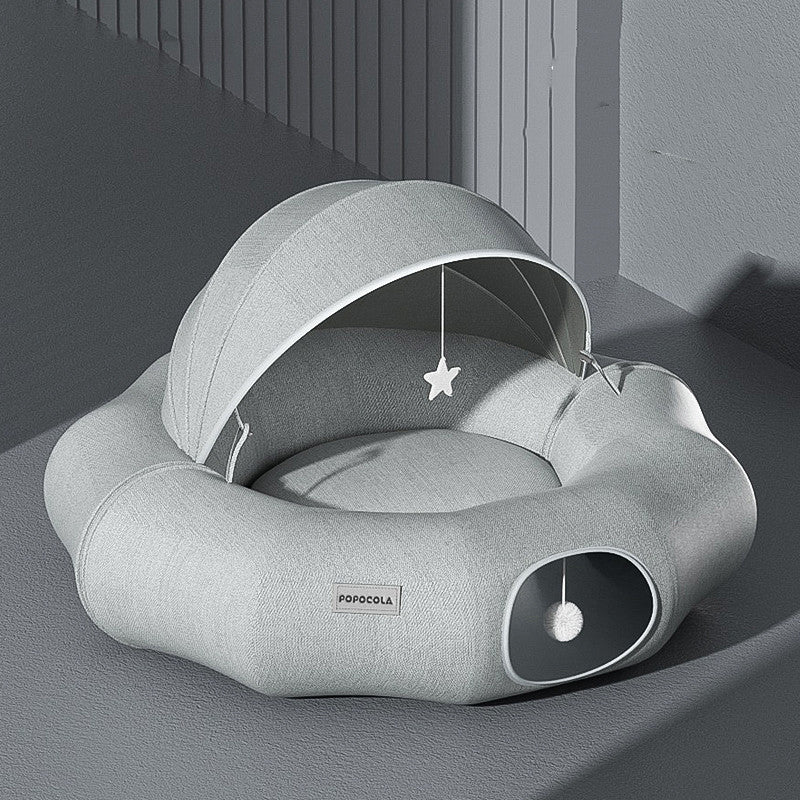 Cat Tunnel Bed Donut Tunnel for Indoor Cats, Foldable Cat Tunnel Nest with Cushion, Removable & Washable Cat Hideout Play Tube, Collapsible Pet Tunnel House for Kittens & Fat Cats