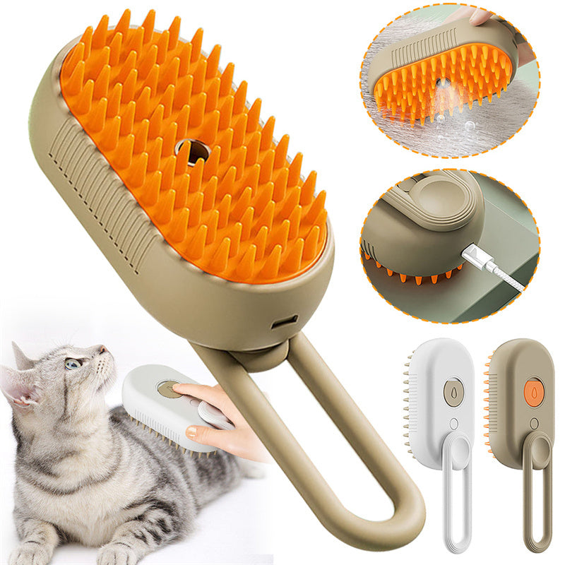 3-in-1 Steam Pet Grooming Brush, Rechargeable Cat & Dog Hair Removal Comb with Massage