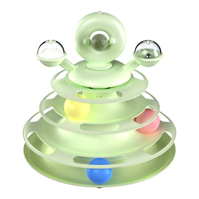 4-Tier Cat Toy Tower with Rolling Balls – Interactive Turntable Track for Indoor Cats