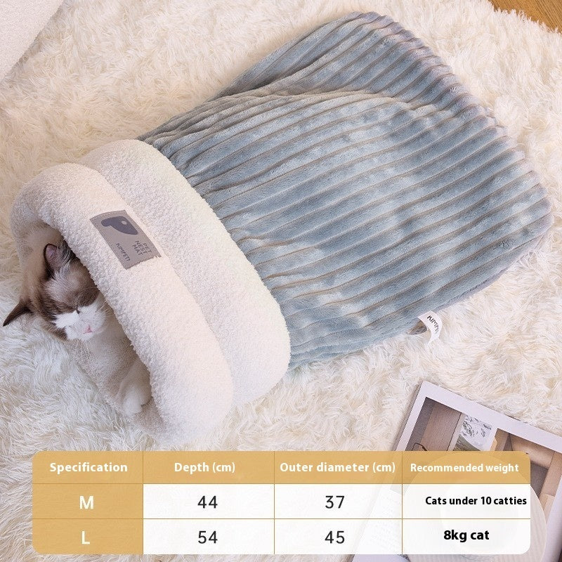 Winter Plush Pet Sleeping Bag – Semi-Enclosed Warm Cat & Dog Nest