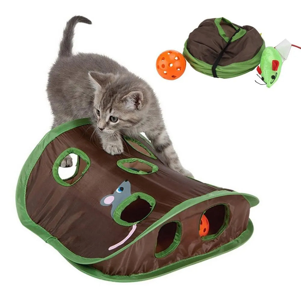 Interactive 9-Hole Cat Toy – Foldable Mouse Hunt Hide & Seek Game