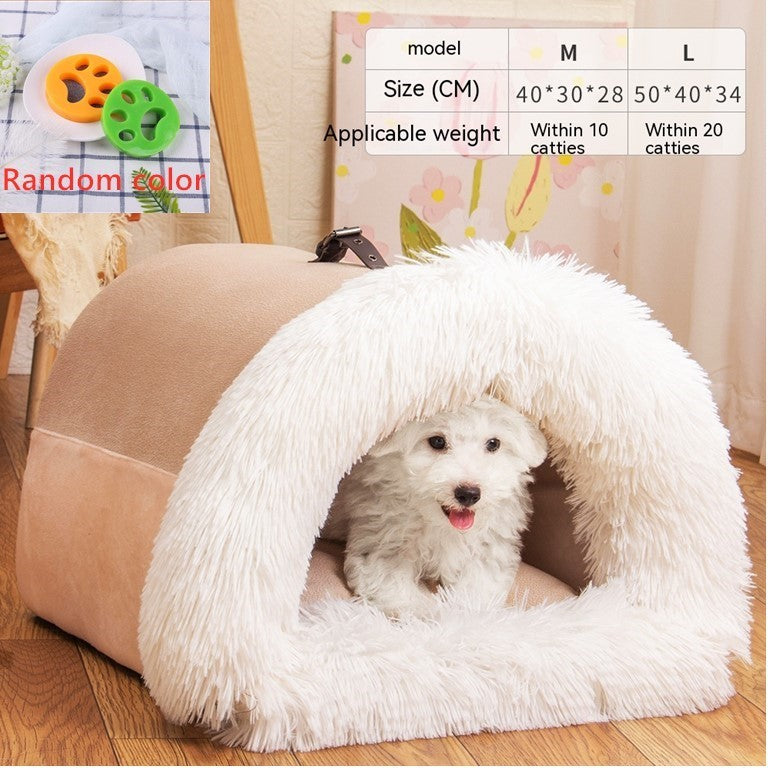 New Splice Portable Pet Nest – Warm Dog and Cat Bed for Autumn and Winter, Moisture-Proof Long Fur Plush Kennel, Semi-Enclosed Soft House for Small and Medium Pets
