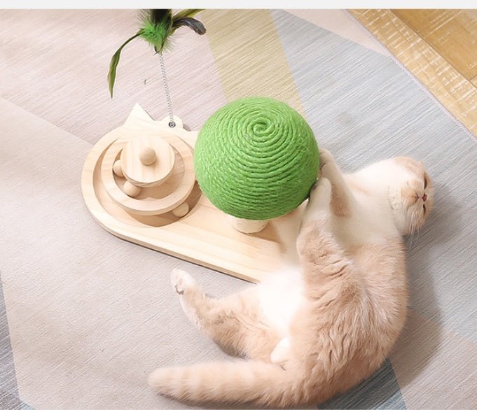 Interactive Cat Scratch Post Toy – Wooden Base with Sisal Balls