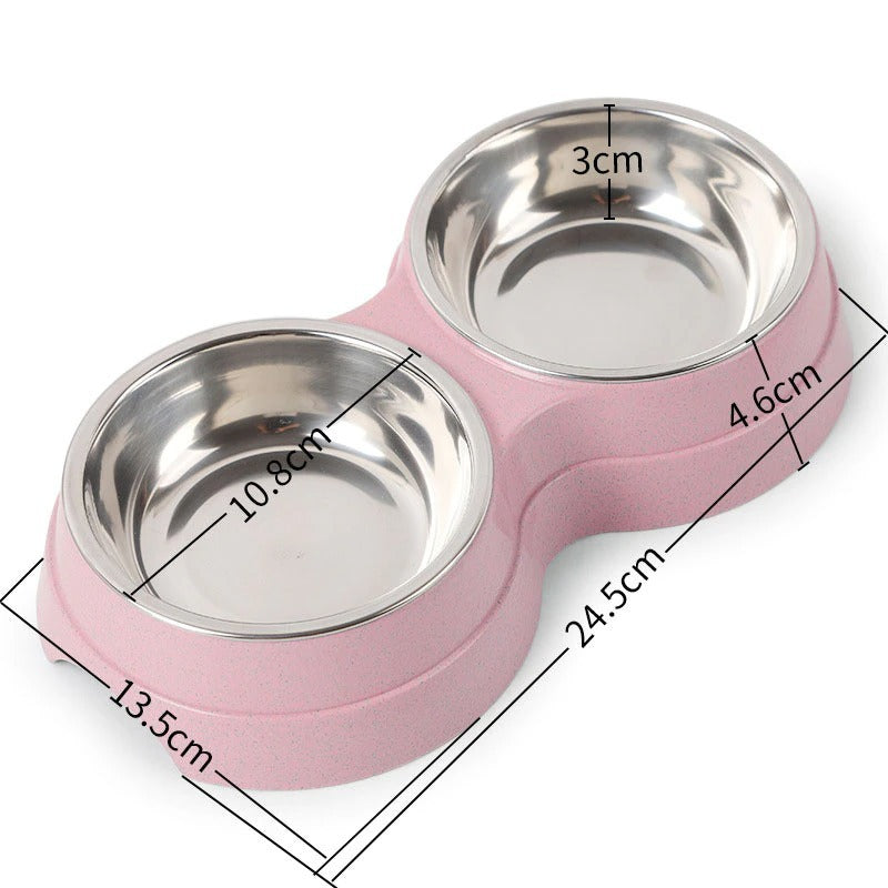Double Pet Bowls Stainless Steel Dog & Cat Feeder – Food and Water Dish for Puppies, Small Dogs, and Cats