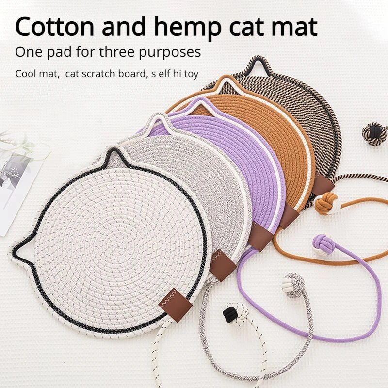 Braided Cotton Rope Cat Scratching Mat with Toy Ball – Washable, Durable & Multi-Use