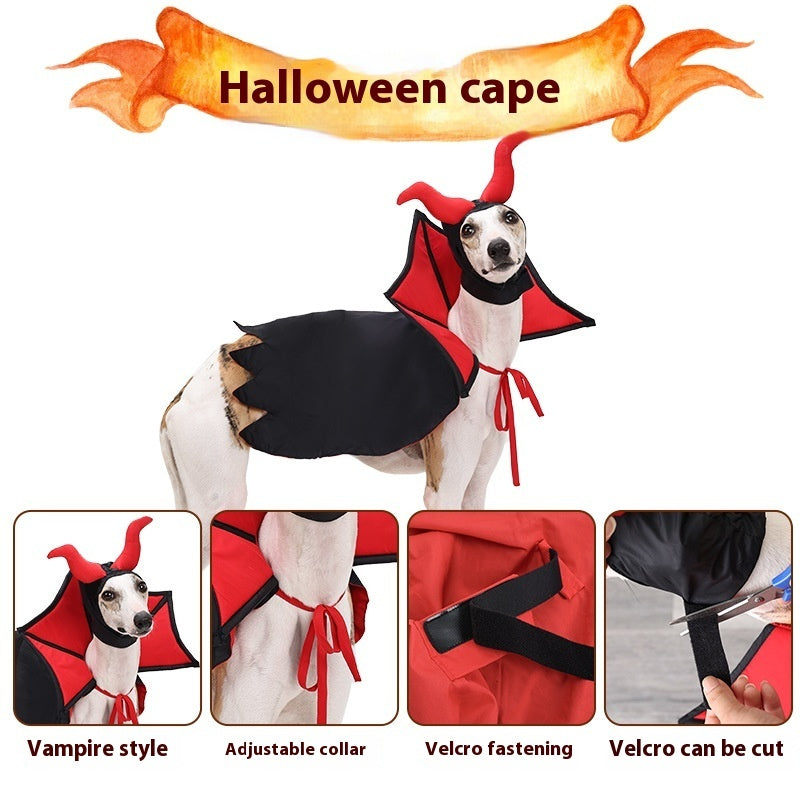 Halloween Pet Vampire Cloak and Hat Costume – Black Polyester Cosplay Outfit for Cats & Small Dogs