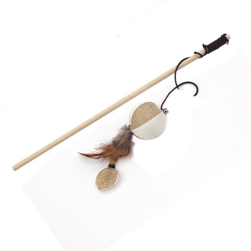 Interactive Cat Teaser Toy – Wooden & Steel Wire Options with Feathers