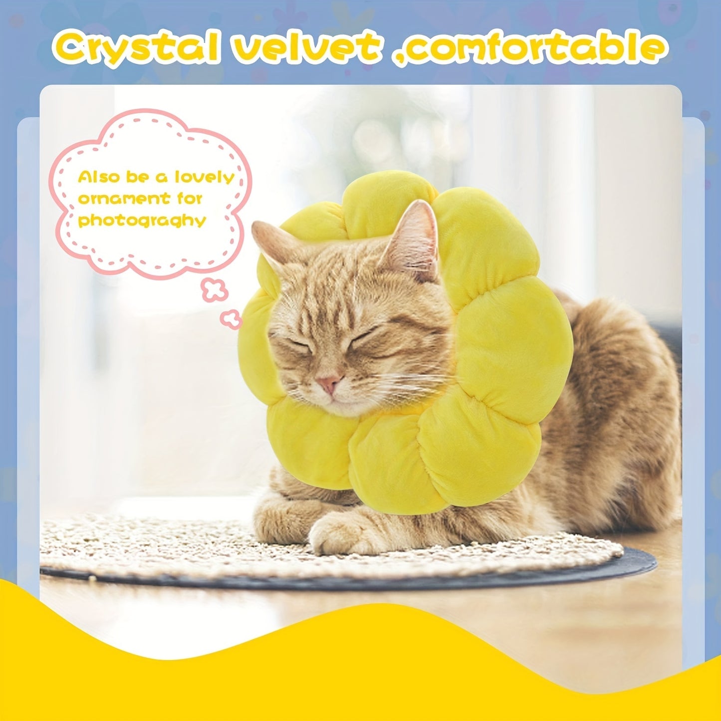 Cute Sunflower Pet Recovery Collar – Soft Cotton Adjustable E-Collar for Cats & Small Dogs, Post-Surgery Wound Healing Cone