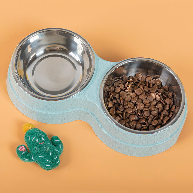 Double Pet Bowls Stainless Steel Dog & Cat Feeder – Food and Water Dish for Puppies, Small Dogs, and Cats