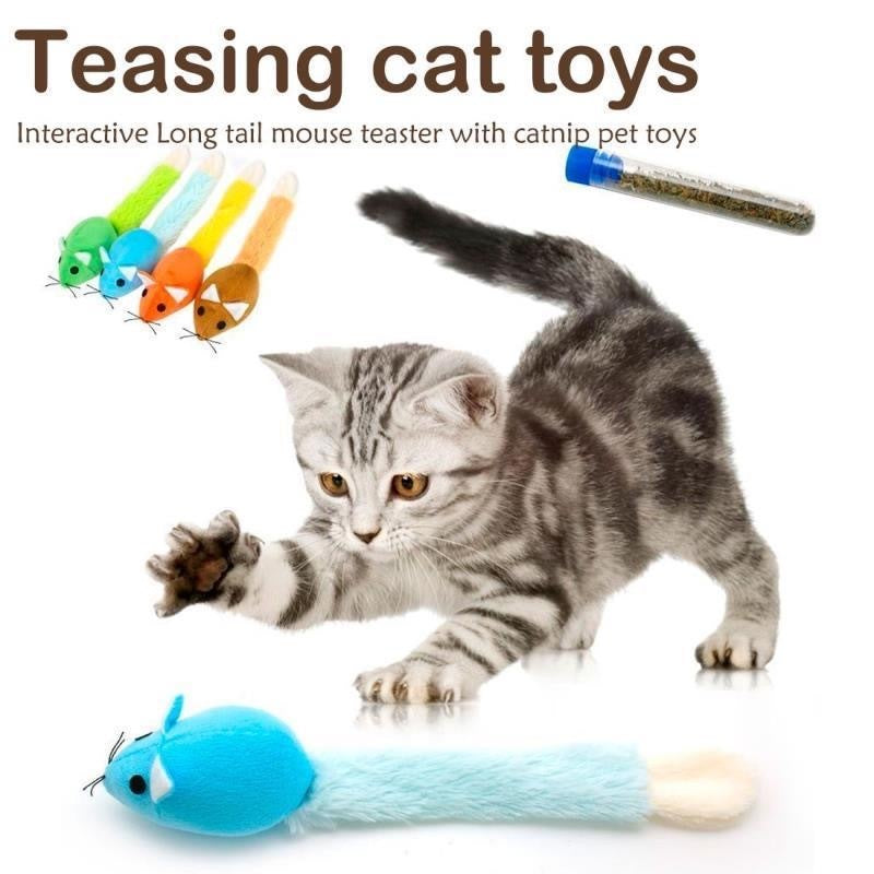 Interactive Catnip Mouse Toy with Long Plush Tail – Fun Self-Play for Cats