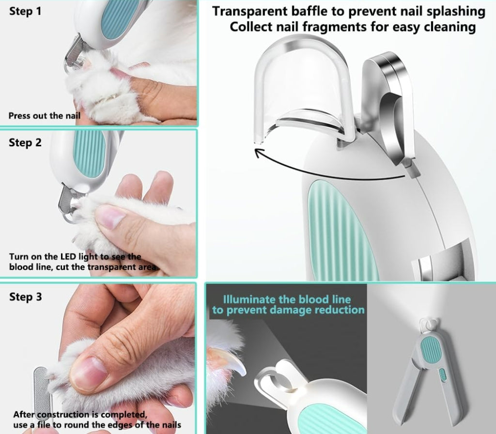 LED Light Pet Nail Cutter – Circular Safety Design for Dogs & Cats